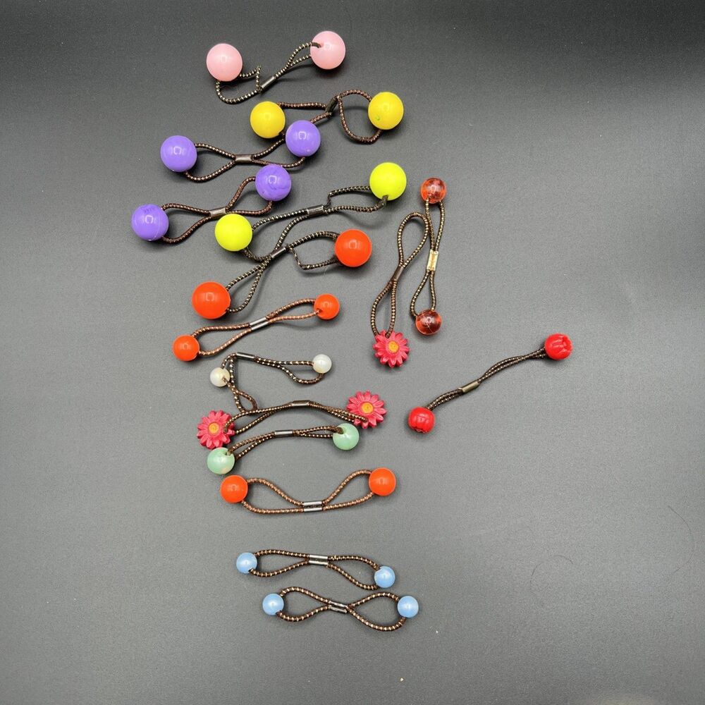 Vintage 14 Piece Ponytail Holders Twin Bead Knocker Balls Bubble Hair Tie